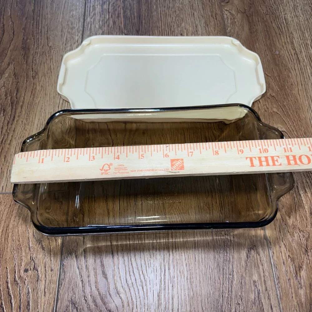 Anchor Hocking Amber Glass Loaf Dish w/ Lid 1.5 Qt Rectangular Baker USA‎ 1041